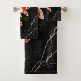 Oranje Koi Fish Zwart Marmer|Gouden Wasdoek Bad Handdoek