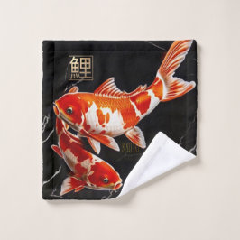 Oranje Koi Fish Zwart Marmer|Gouden Wasdoek Bad Handdoek