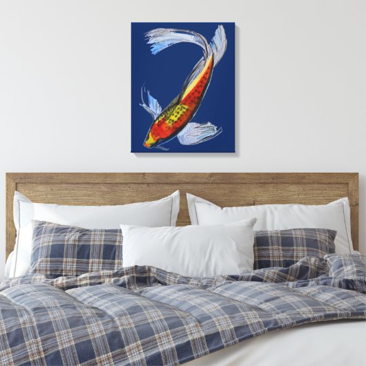 Oranje Koi Japanse karper waterverf kunst Canvas Afdruk (Insitu (Slaapkamer))