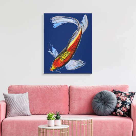 Oranje Koi Japanse karper waterverf kunst Canvas Afdruk (Insitu (Woonkamer))