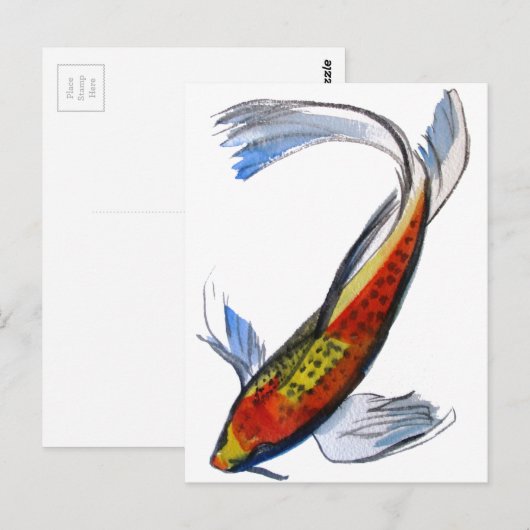 Oranje Koi Japanse waterverf karper Briefkaart (Voorkant / Achterkant)