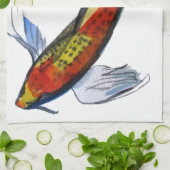 Oranje Koi Japanse waterverf karper Theedoek (Gevouwen)