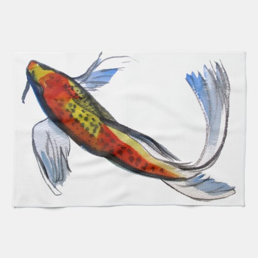 Oranje Koi Japanse waterverf karper Theedoek (Horizontaal)