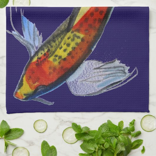 Oranje Koi Japanse waterverf karper Theedoek (Gevouwen)