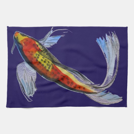 Oranje Koi Japanse waterverf karper Theedoek (Horizontaal)