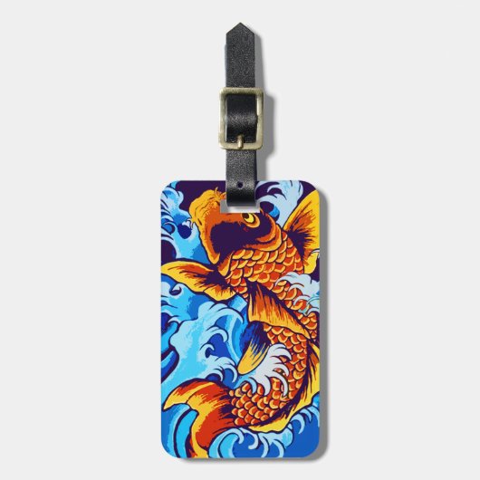 Oranje koi vis blauw bagagelabel (Voorkant verticaal)