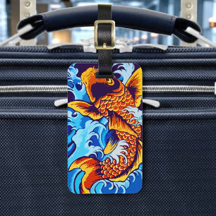 Oranje koi vis blauw bagagelabel