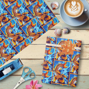 Oranje koi vis blauw cadeaupapier