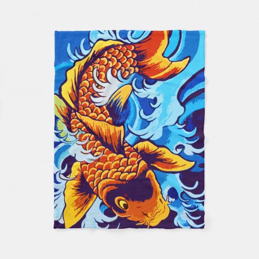 Oranje koi vis blauw fleece deken (Voorkant)