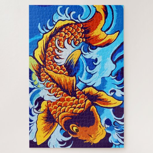 Oranje koi vis blauw legpuzzel (Verticaal)