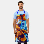 Oranje koi vis blauw schort (Gedragen)