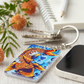 Oranje koi vis blauw sleutelhanger (Voorkant Rechts)