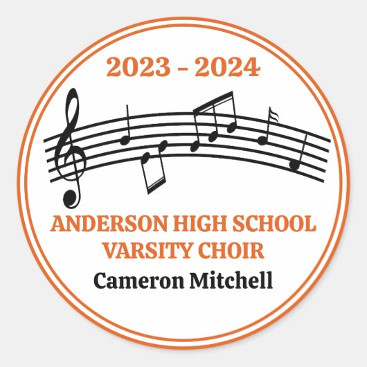 Oranje Koor Custom High School Afstudeerfeest Ronde Sticker (Voorkant)