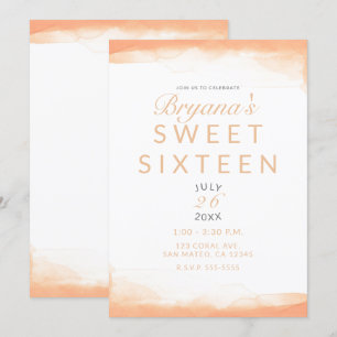 Oranje Koraal Aquarel Moderne Chic Sweet 16 Kaart