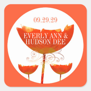 Oranje koraal Boho Bumble Bee Poppy Vierkante Sticker