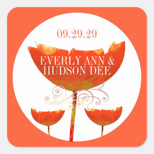 Oranje koraal Boho Bumble Bee Poppy Vierkante Sticker (Voorkant)