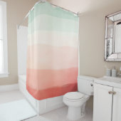 Oranje koraal crème salie groene strepen douchegordijn (In situ)