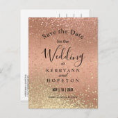 Oranje koraal en goudlitter - Bewaar de datum Aankondigingskaart (Voorkant / Achterkant)