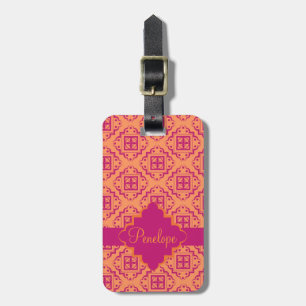 Oranje koraal en magenta Arabesque Marokkaans graf Bagagelabel