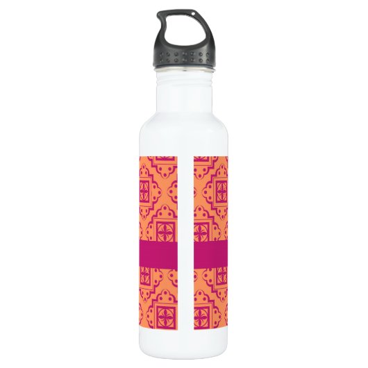 Oranje koraal en magenta Arabesque Marokkaans graf Waterfles (Achterkant)
