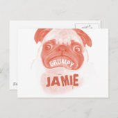 Oranje koraal Grumpy Puggy Briefkaart (Voorkant / Achterkant)