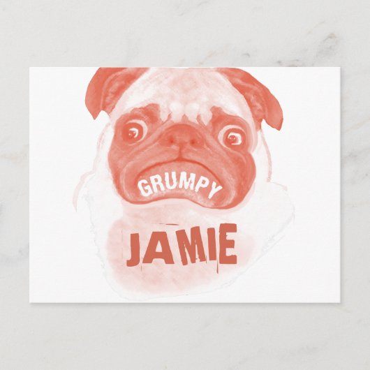 Oranje koraal Grumpy Puggy Briefkaart (Voorkant)