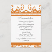 Oranje koraal Ivory Damask Wedding Informatiekaartje (Voorkant)