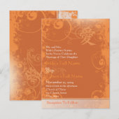 Oranje koraal Kanji for Love Swirl Wedding Uitnodiging Briefkaart (Voorkant / Achterkant)