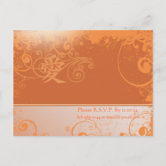 Oranje koraal Kanji for Love Swirl Wedding Uitnodiging Briefkaart (Achterkant)