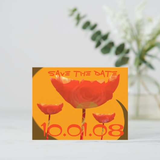 Oranje koraal papaver de datum opslaan aankondigingskaart (Staand voorkant)