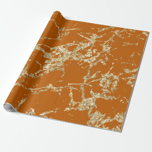 Oranje koraal Skinny Gold Marble Strokes Stone Cadeaupapier