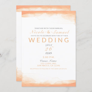 Oranje koraal Waterverf Modern Chic Wedding Kaart