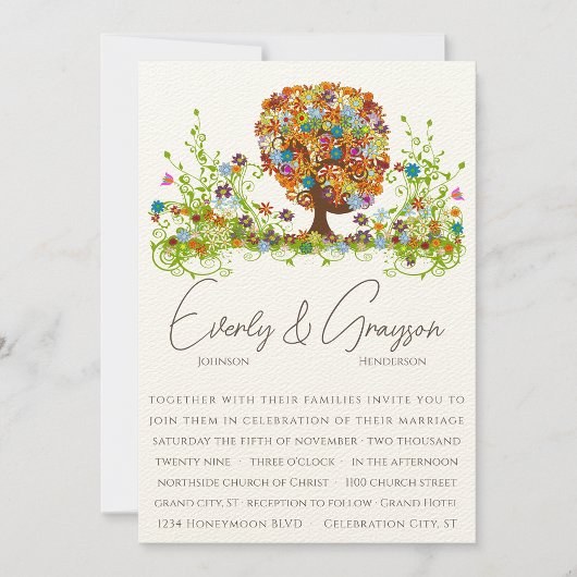 Oranje koraalbos zijtak bruiloft uitnodiging