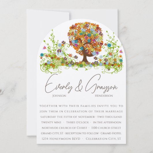 Oranje koraalbos zijtak bruiloft uitnodiging (Voorkant)