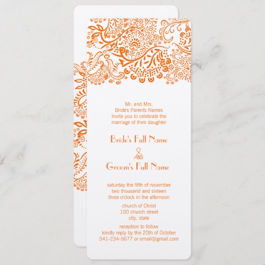 Oranje koraalliefde voor vogelbruiloft kaart (Voorkant / Achterkant)