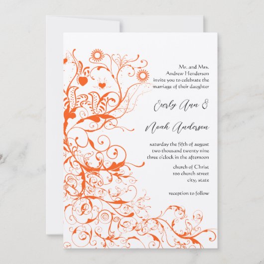 Oranje koraalvogels en zwanen bruiloft kaart (Voorkant)