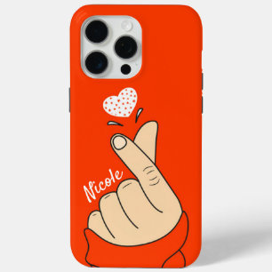 Oranje Koreaanse vinger liefde hart teken lichte h iPhone 15 Pro Max Hoesje