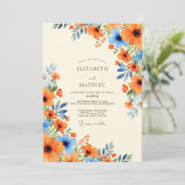 Oranje Koronblauw Prachtige Zomer Bruiloft Kaart (Staand voorkant)