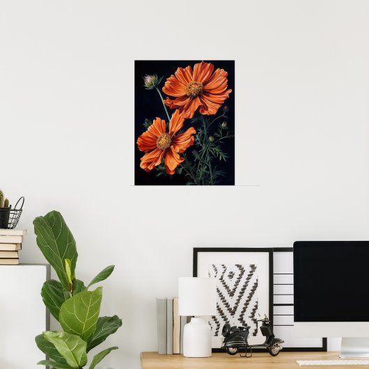 Oranje Kosmos Bloemen Art Print Poster (Thuiskantoor)