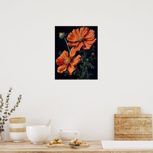 Oranje Kosmos Bloemen Art Print Poster (Keuken)
