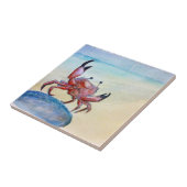 Oranje krab op de strand Tile Tegeltje (Zijkant)
