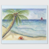 Oranje krab zeilboot costal scene palmboom cadeaupapier (Vlak)