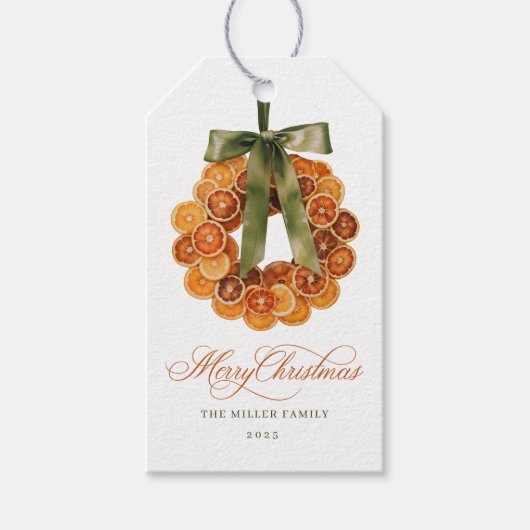 Oranje krans kerst cadeaulabel (Voorkant)