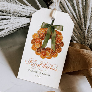 Oranje krans kerst cadeaulabel
