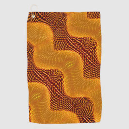 Oranje kromme en gouden punten op de bruine achter golfhanddoek