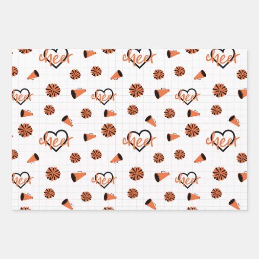 Oranje kronkelharten, pom Poms, Megafone Pattern Inpakpapier Vel (Voorkant 3)