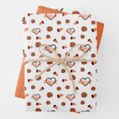 Oranje kronkelharten, pom Poms, Megafone Pattern Inpakpapier Vel (In situ)