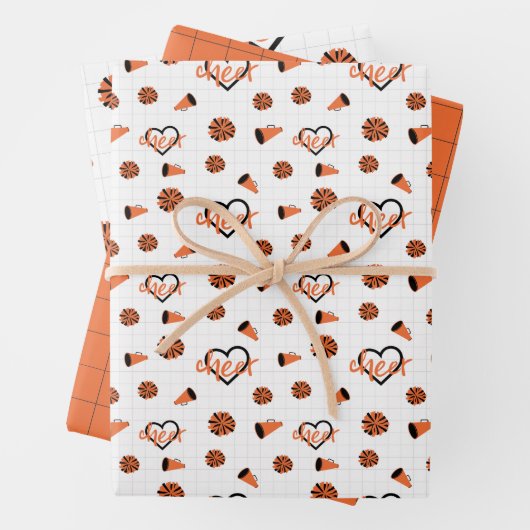 Oranje kronkelharten, pom Poms, Megafone Pattern Inpakpapier Vel (In situ)