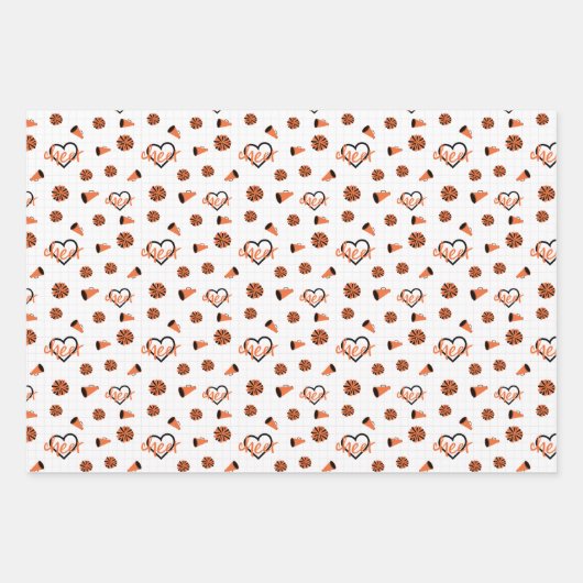 Oranje kronkelharten, pom Poms, Megafone Pattern Inpakpapier Vel (Voorkant)