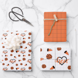 Oranje kronkelharten, pom Poms, Megafone Pattern Inpakpapier Vel